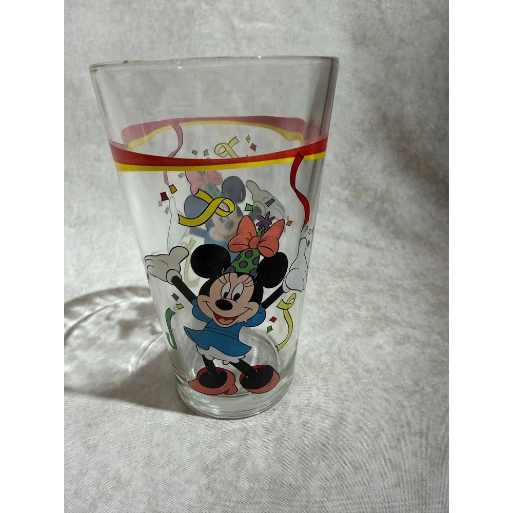 Disney Minnie Mouse Birthday Celebration Glass Tumbler Gibson Clear 16oz